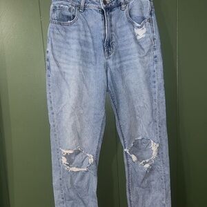 Distressed Light Blue Denim Mom Jeans
